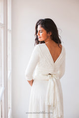 Long sleeved wedding dress, ivory white bridal gown with 3/4 sleeve, white wrap dress, convertible wedding dress, wedding dress