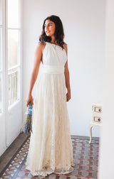 Bohemian wedding dress lace, boho wedding dress, casual bridal gown, champagne lace wedding dress, beach wedding, white dress wi