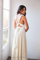Bohemian wedding dress lace, boho wedding dress, casual bridal gown, champagne lace wedding dress, beach wedding, white dress wi