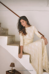 Long sleeved wedding dress, ivory white bridal gown with 3/4 sleeve, white wrap dress, convertible wedding dress, wedding dress