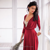 Vestido corto granate con manga - Frida Essential Corto