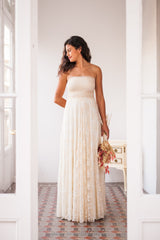 Vestido de novia fluido de encaje champagne - Gala Bohemian