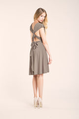 Champagne bridesmaid dress, short convertible dress, beige dress, nude knee-length dress, occasion dress, twisted straps, crosse