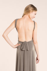 Champagne bridesmaid dress, short convertible dress, beige dress, nude knee-length dress, occasion dress, twisted straps, crosse