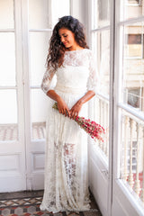 Lace illusion wedding dress with sleeves