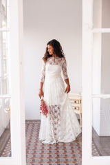 Lace illusion wedding dress with sleeves