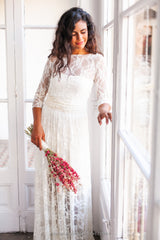 Lace illusion wedding dress with sleeves