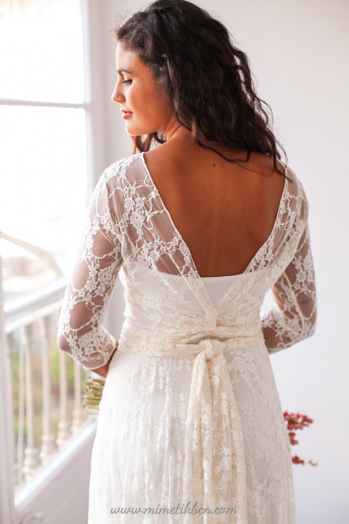 Lace illusion wedding dress with sleeves