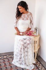 Lace illusion wedding dress with sleeves
