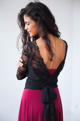 Black lace wrap top, lace cover up, elegant black lace shrug, ballerina wrap top, long sleeve lace top, dress jacket, evening sh