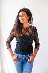 Black lace wrap top, lace cover up, elegant black lace shrug, ballerina wrap top, long sleeve lace top, dress jacket, evening sh