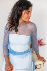 Vestido de novia azul con manga y tul punteado - Frida Bohemian