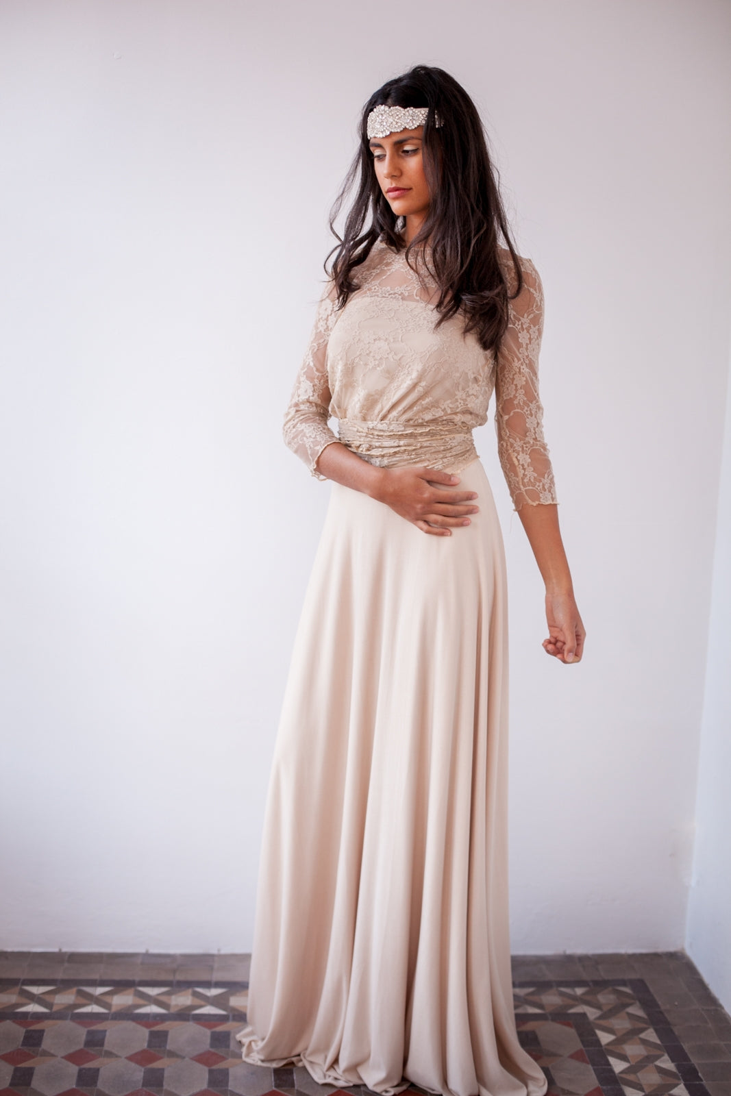 Falda larga sencilla color champagne - Falda Essential