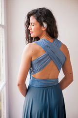 Vestido largo azul egeo de invitada - Gala Limited edition