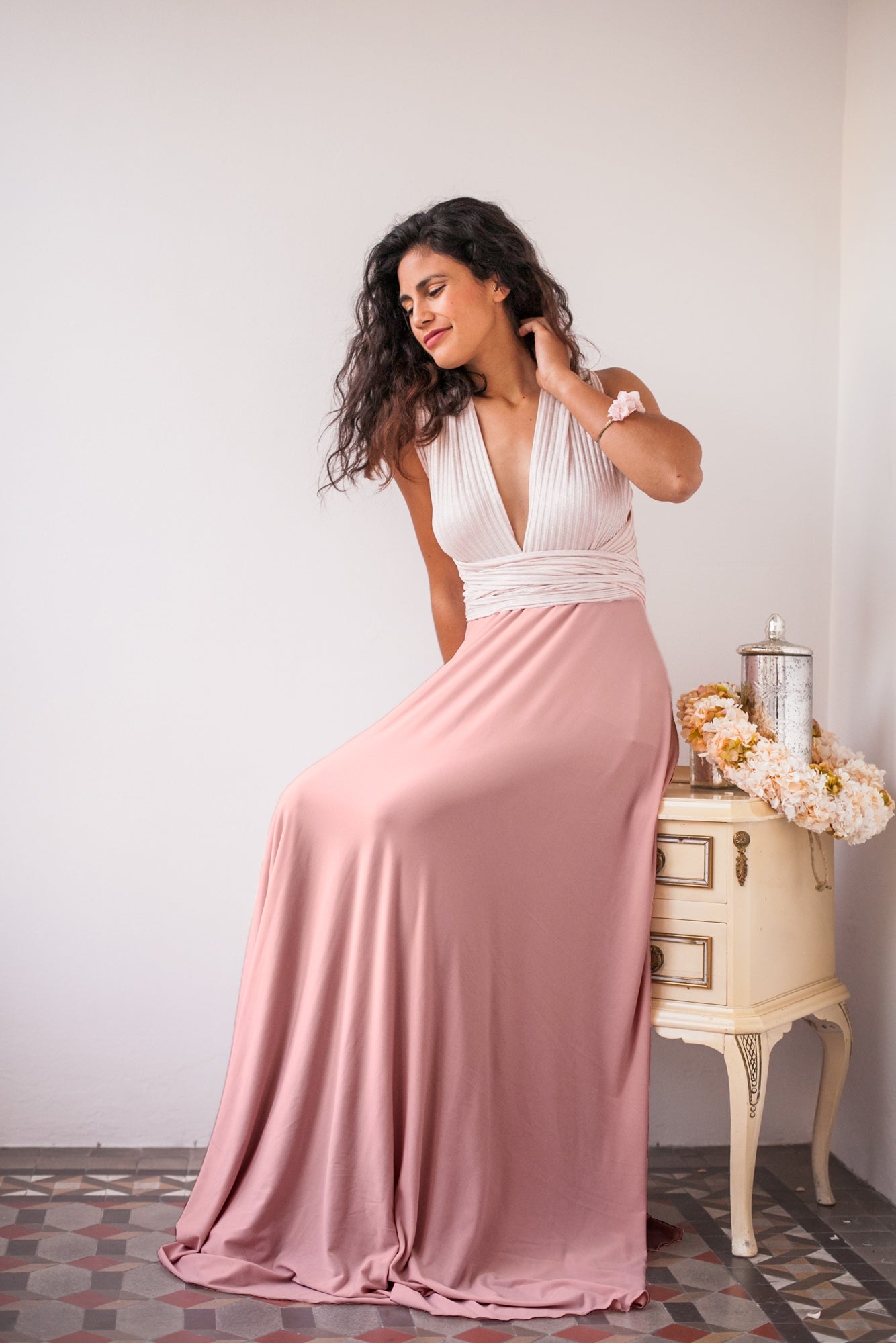Vestido largo rosa de canalé - Gala Limited edition Largo