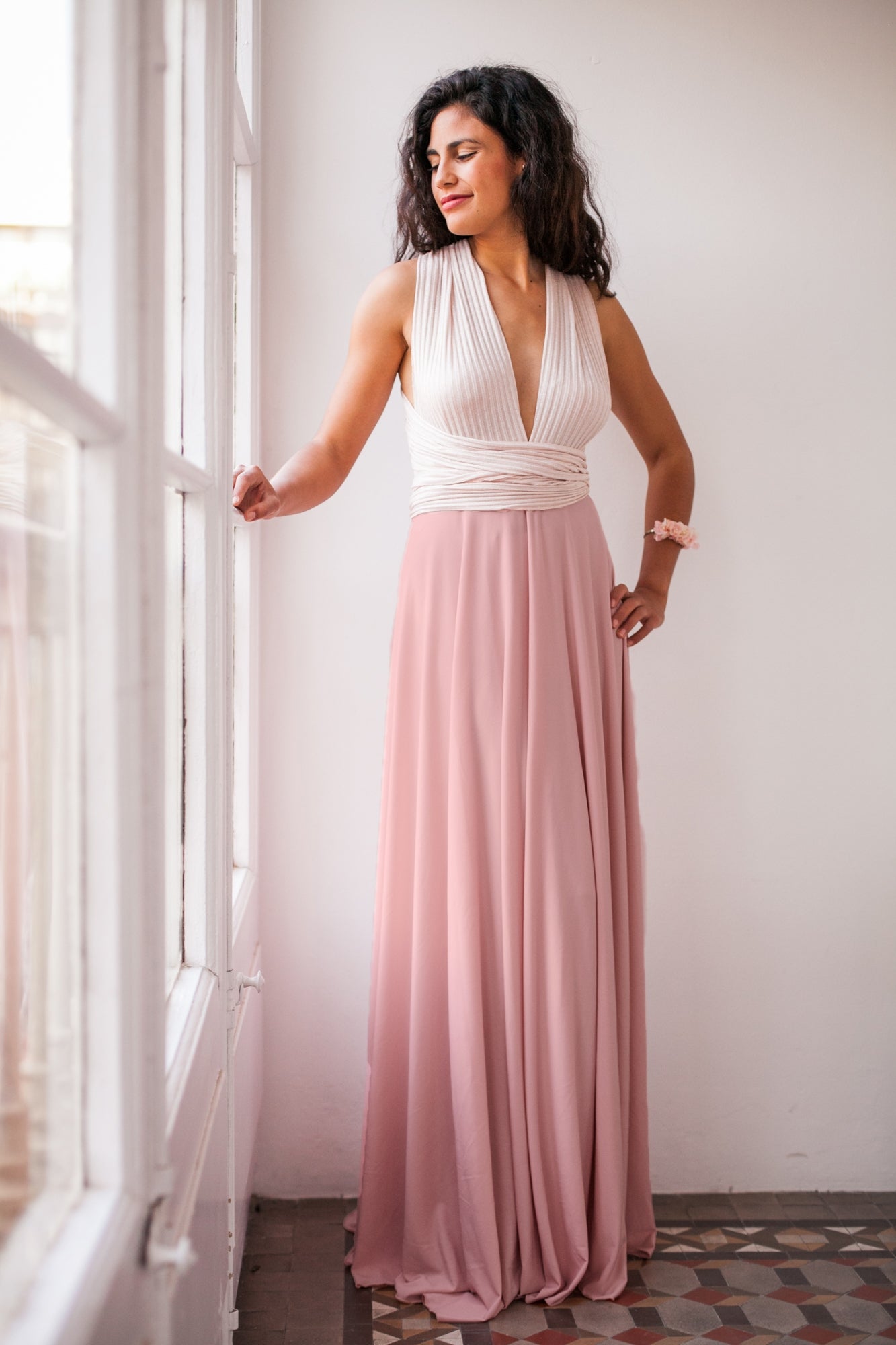 Vestido largo rosa de canalé - Gala Limited edition Largo