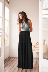 Vestido largo de noche negro y plata - Gala Limited edition Largo