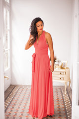 Coral bridesmaid dress, coral pink bridesmaid dress, coral wedding, coral maxi dress, salmon pink dress, rose long dress, peach
