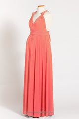 Coral maternity infinity dress, long maternity dress, maternity coral dress, maternity convertible dress, ready to ship dress, c