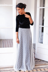 Vestido para invitada largo de terciopelo burdeos con manga - Frida Velvet