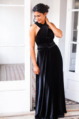 Vestido largo de invitada multiposición de terciopelo multiposición de terciopelo negro - Gala Velvet
