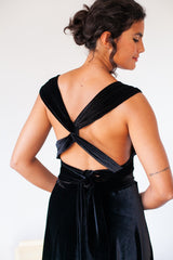 Vestido largo de invitada multiposición de terciopelo multiposición de terciopelo negro - Gala Velvet