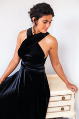 Vestido largo de invitada multiposición de terciopelo multiposición de terciopelo negro - Gala Velvet