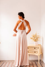 Bridesmaid long dress, beige bridesmaids dresses, backless long dress, champagne long dress, cream long dress, event gown, long