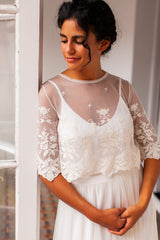 Crop top de novia de tul bordado - Jane Crop top