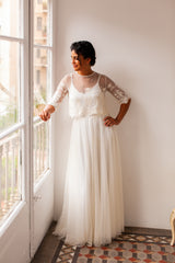 Crop top de novia de tul bordado - Jane Crop top