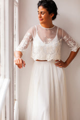 Crop top de novia de tul bordado - Jane Crop top