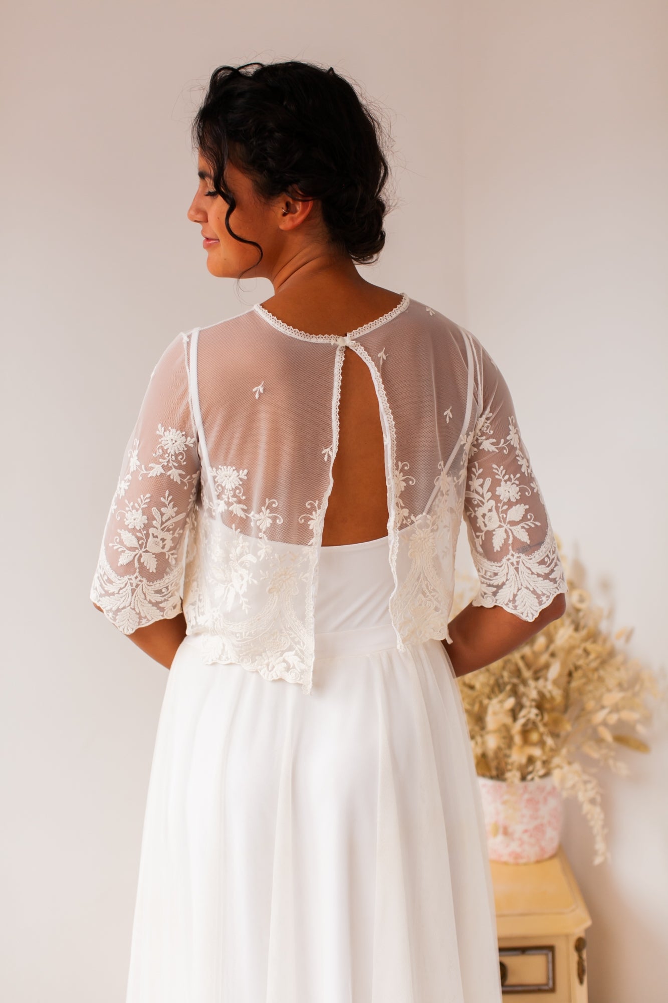Crop top de novia de tul bordado - Jane Crop top