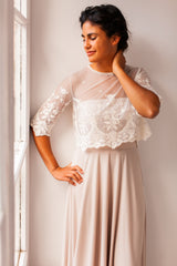 Vestido de novia champagne de tul bordado - Jane Romantic