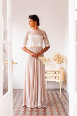 Vestido de novia champagne de tul bordado - Jane Romantic