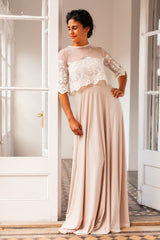 Vestido de novia champagne de tul bordado - Jane Romantic