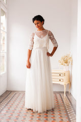 Vestido de novia etéreo de tul con manga y cuello alto - Jane Bohemian