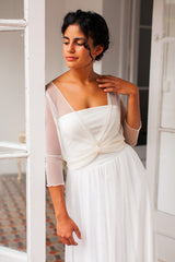 Chaqueta de novia multiposición de suave tul marfil - Frida Tul Bolero