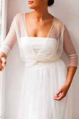 Chaqueta de novia multiposición de suave tul marfil - Frida Tul Bolero