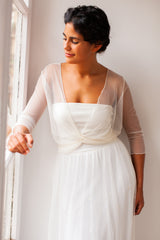 Chaqueta de novia multiposición de suave tul marfil - Frida Tul Bolero