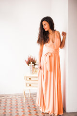 Peach bridesmaid dress, long peach dress, infinity long dress, romantic light peach pink dress, nude maxi dress, event dress, co