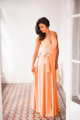 Peach bridesmaid dress, long peach dress, infinity long dress, romantic light peach pink dress, nude maxi dress, event dress, co
