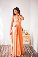 Peach bridesmaid dress, long peach dress, infinity long dress, romantic light peach pink dress, nude maxi dress, event dress, co