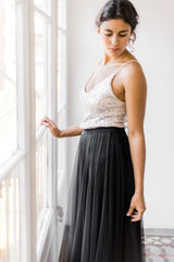 Glamuroso vestido de novia con top de lentejuelas y falda de tul - Jane Rustic