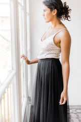 Glamuroso vestido de novia con top de lentejuelas y falda de tul - Jane Rustic