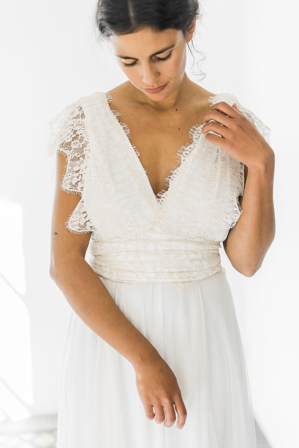 Vestido de novia plisado de encaje, Gala Rustic