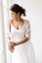 Glamuroso vestido de novia con top de lentejuelas y falda de tul - Jane Rustic