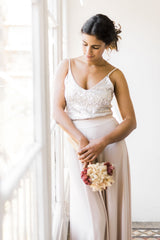 Glamuroso vestido de novia con top de lentejuelas y falda de tul - Jane Rustic