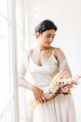 Glamuroso vestido de novia con top de lentejuelas y falda de tul - Jane Rustic