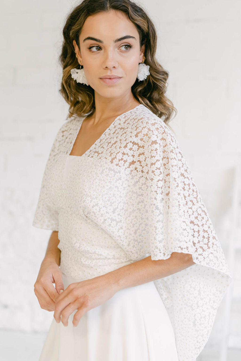 Bridal Trouser Dress with Lace Cape - Mimètik