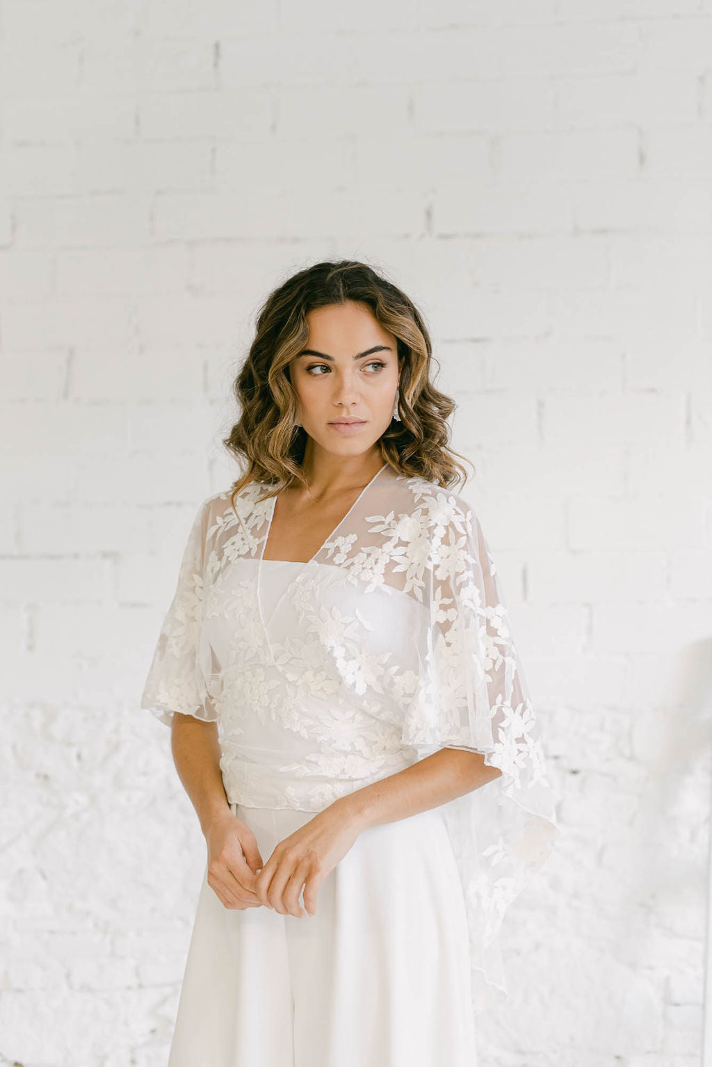 Bridal Trouser Dress with Lace Cape - Mimètik